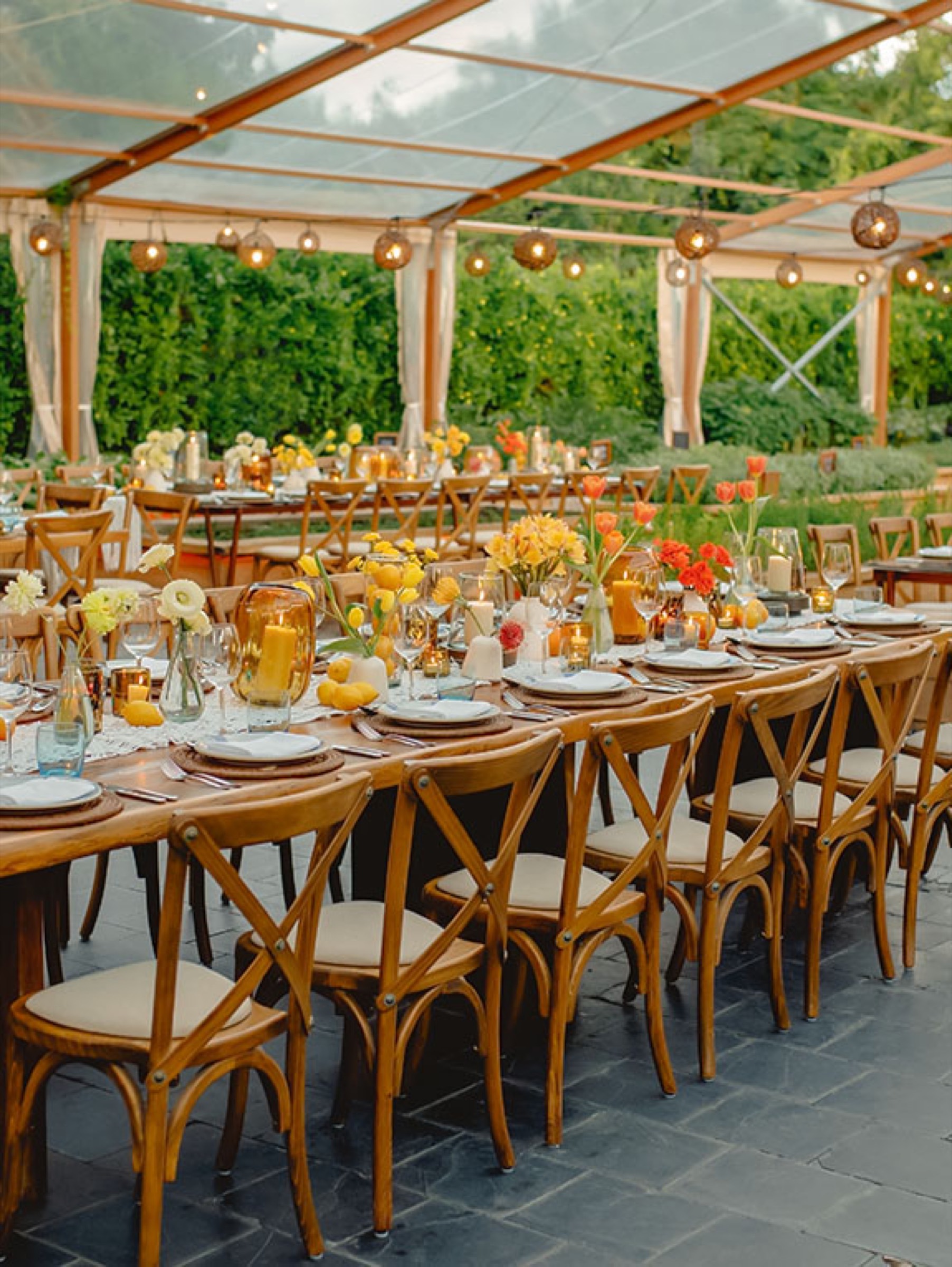Garden tablescape with crossback chairs by Canteiro